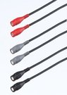Each set consists of three black cables with colored BNC male connectors (red, gray and black) for easy identification.