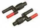 PM9081/001 consists of two adapters. One red (signal) and one black (ground) 4-mm banana contact. Converts test equipment with BNC plug into banana plugs for use with digital multimeters.